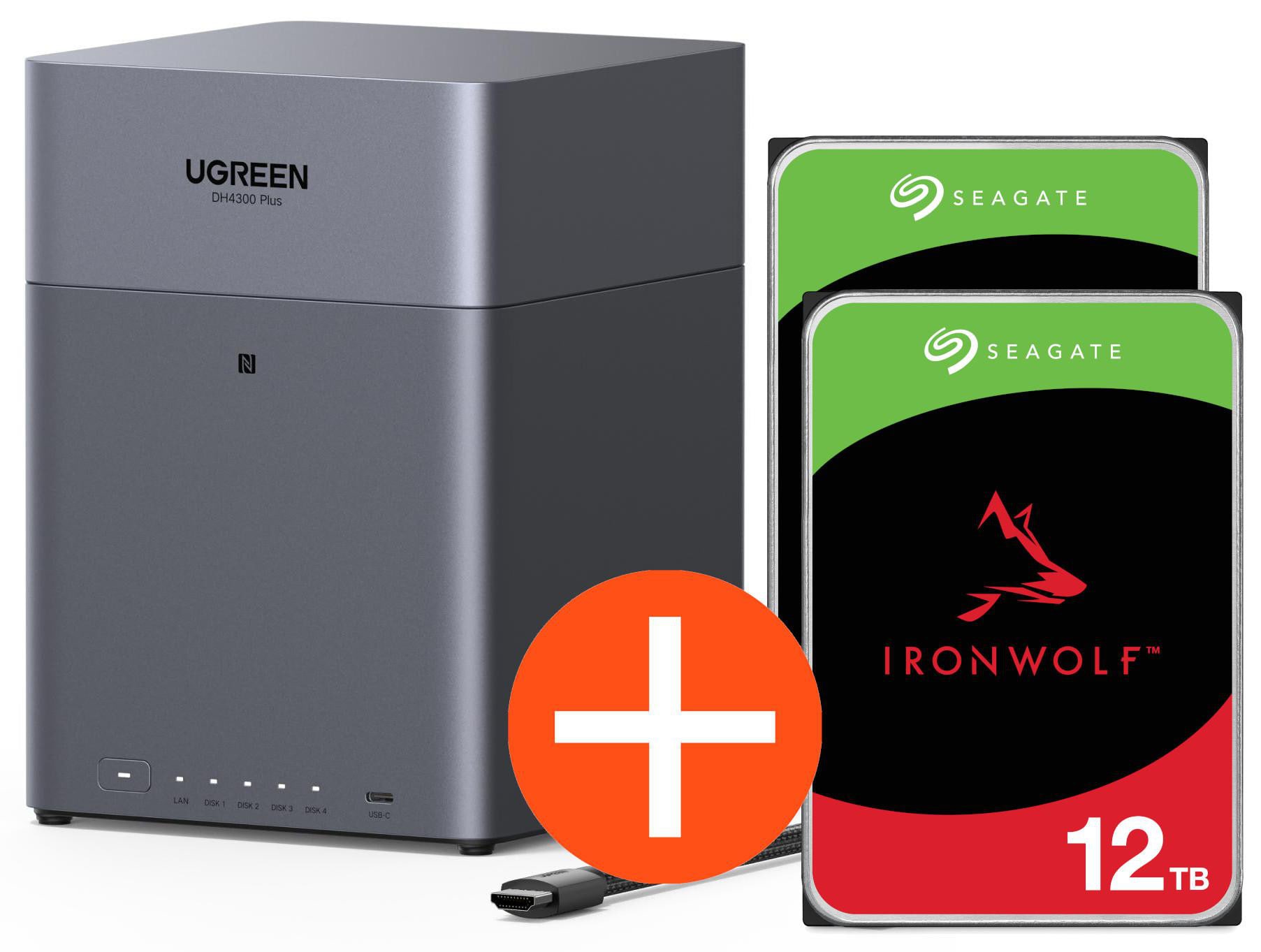 UGREEN NASync DH4300 Plus NAS System 4-Bay 24TB inkl. 2x Seagate IronWolf ST12000VN0008 12 TB DH4300 Plus + 2x ST12000VN0008