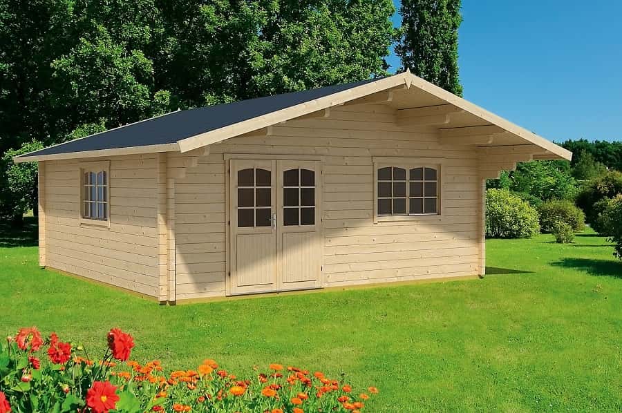 Lasita Maja Gartenhaus Zanzibar 4 ISO 575x575 aus Holz Gartenhütte Wandstärke: 70 mm Inklusive: Fußboden Geräteschuppen