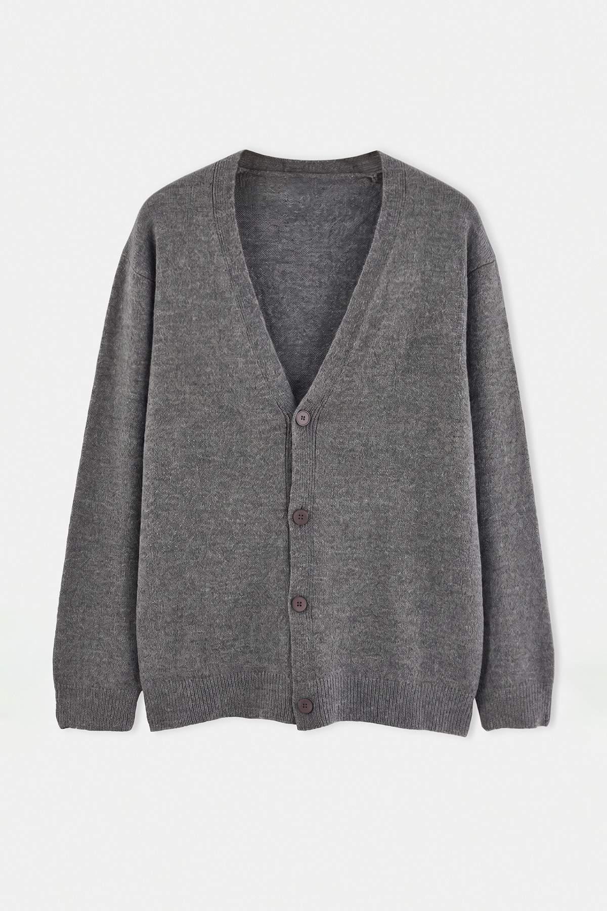 TRENDYOL MAN Herren Grau Einfarbig Lang, Regular Fit Cardigans