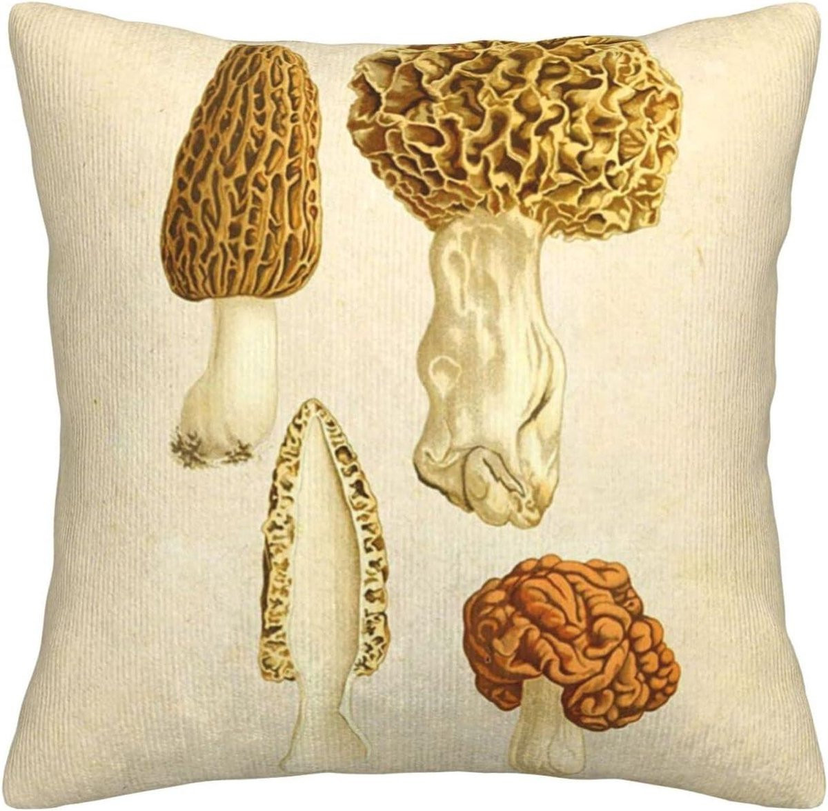Decoratieve kussenhoes met vintage paddenstoelenprint en verborgen ritssluiting
