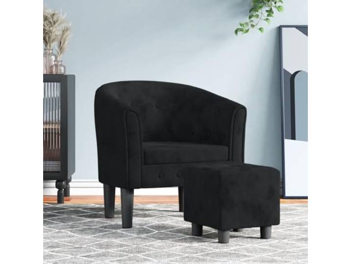 NLQMSU Sessel Cabrio, Velours, Schwarz, mit Fußstütze, Kiefernholz Kompaktes Design, gepolsterte Sitzfläche, Verwendung im Wohnzimmer oder Schlafzimmer, praktische Fußstütze, stabiler Rahmen