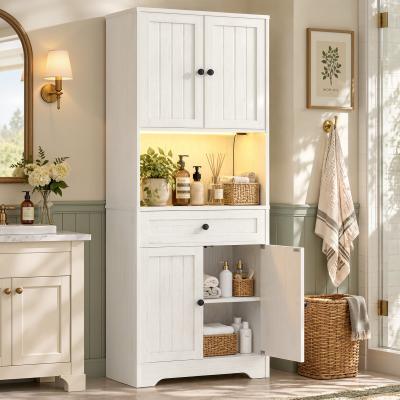 Rackcog Bathroom Linen Tower with Charging Station, Laundry Storage Cabinet with LED Display Nook