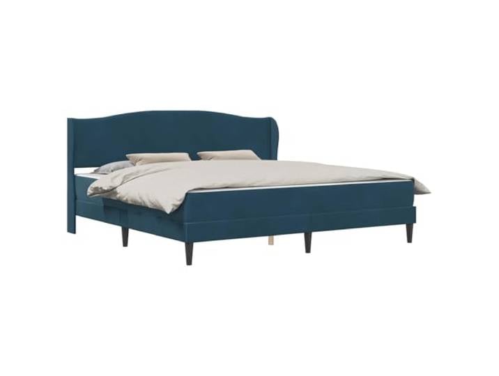 PUGYNBK Bettgestell, Blau, 200 x 200 cm, Samt Fester Lattenrost, robustes Sperrholz, versteckte Aufbewahrung, schwarze Beine