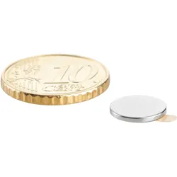 100 Scheibenmagnet, 10 mm, 1,0 mm, N35, selbstklebend, 100 Stück, Neodym, silber