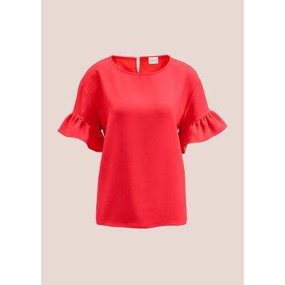 Kurzarmbluse MADELEINE "Hemdbluse Oversized-Bluse mit Volants, Kurzarm", Damen, Gr. 34, rot (koralle), Obermaterial: 100% Polyester PES., Modern, Blusen