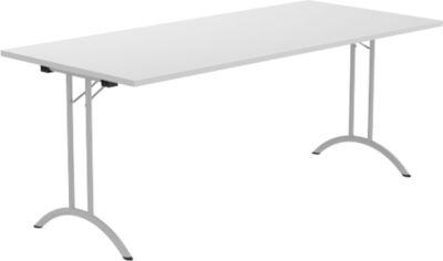 Schäfer Shop Select Klapptisch, Rechteck, Doppel-T-Fußgestell, Spezial-Klappbeschlag & Bodenausgleich, B 1800 x T 800 x H 720 mm, lichtgrau/alusilber