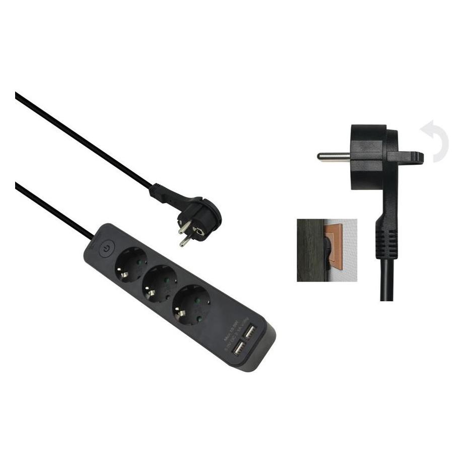 Helos Steckdosenleiste ADVANCED, 3-fach, USB-Charger schwarz, 1,5m, mit Schalter Robustes ansprechendes D (3x, CEE 7/3, 1.50 m) (262818)