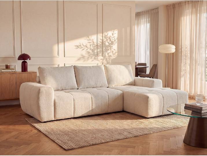 Sofa mit Ecke Rechts aus Strukturiertem Stoff in Cremefarben CLAREFO