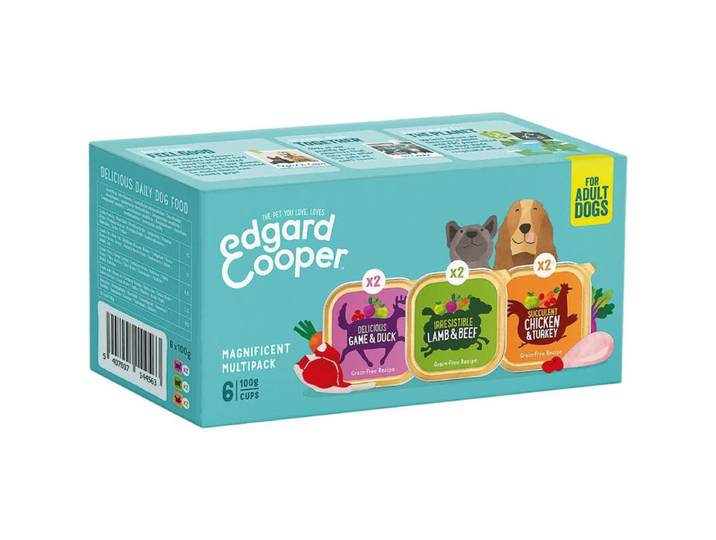 Edgard &amp; Cooper Barquette pour chien adulte Poulet &amp; gibier &amp; agneau Multipack 6 x 100 g