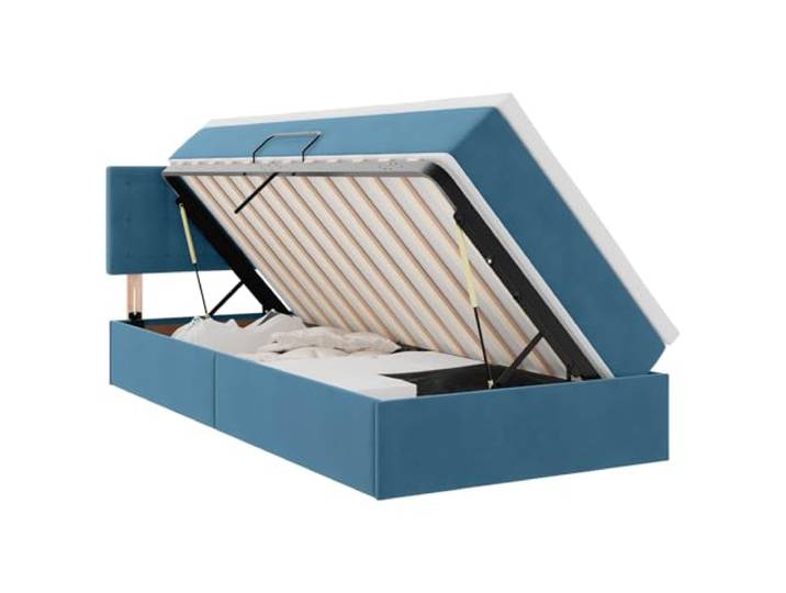 KKgypkn Moderne Stauraumbett Dunkelblau 90x190 cm Samt mit Matratze und hydraulischem Hebesystem