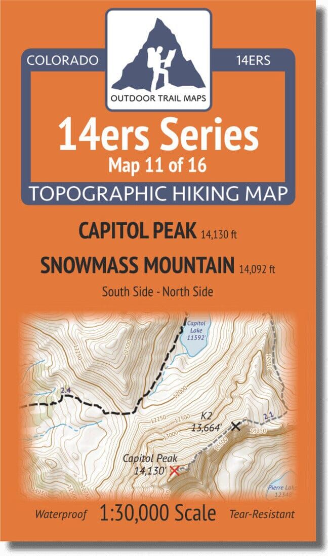 Colorado 14ers Map Series 11 of 16 - Capitol   Snowmass   Outdoor Trail Maps LLC