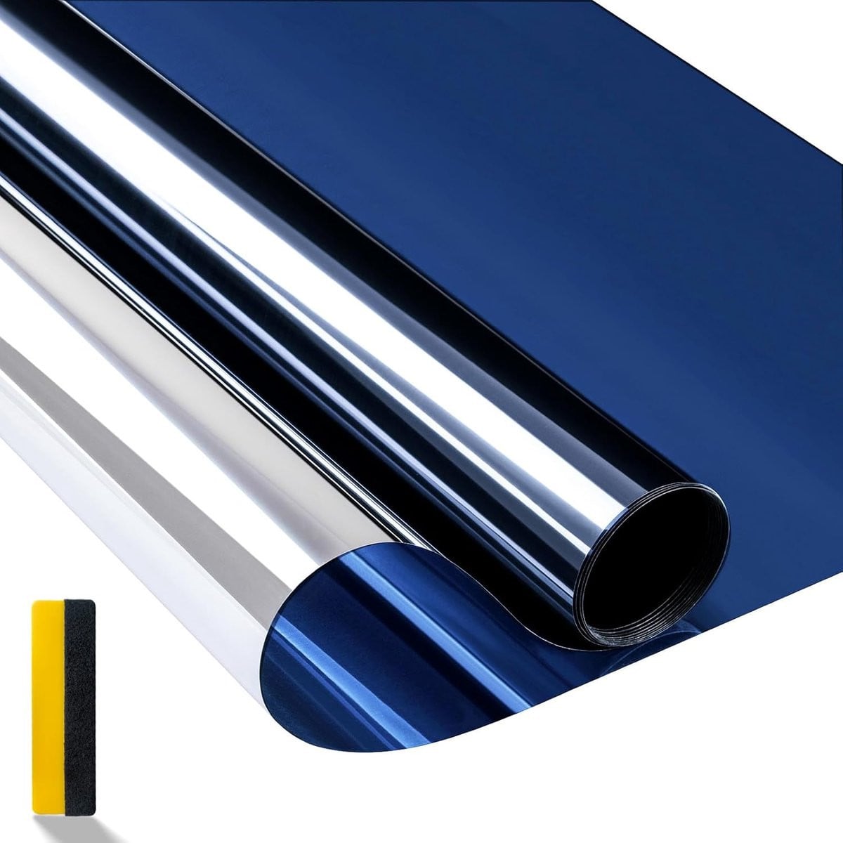 Zelfklevende zonwerende raamfolie voor privacy en UV-bescherming, Troebel Blauw en Zilver, 90 x 200 cm