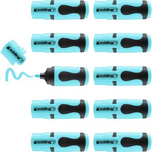 Edding Textmarker 7, Mini Highlighter, 10 Stück, Strichbreite 1 - 3mm, pastellblau