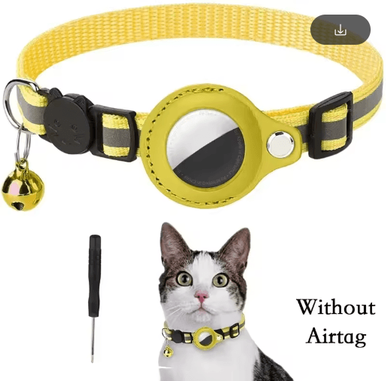 Inspire Picks Reflective AirTag Cat Collar Anti Lost GPS Tracker Holder With Bell yellow No Airtag