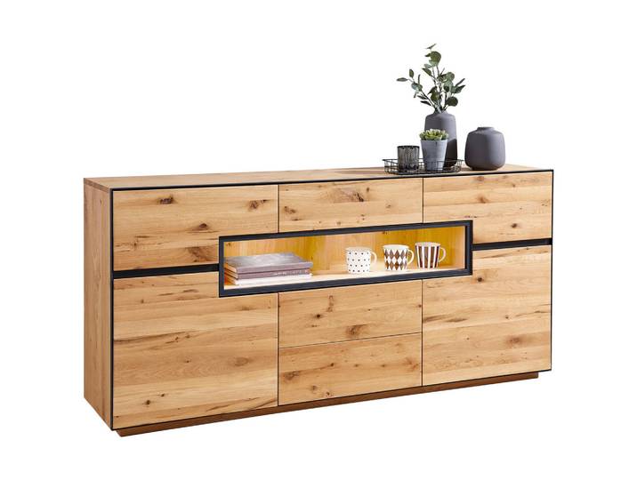 Linea Natura Sideboard Kelio, Eiche, Holz, Wildeiche, furniert, massiv, teilmassiv, 2 Fächer, 3 Schublade(n) Schubladen, 180x85x42 cm, Holzmöbel, Kleinmöbel Holz, Holzkommoden, Sideboards Holz