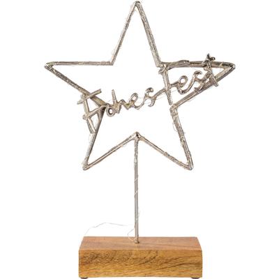 Dekoobjekt CREATIV DECO "LUMEN, Deko-Stern mit Schriftzug "Frohes Fest", silber (silberfarben), B:31cm H:47cm T:7cm, Metall, Dekofiguren, Weihnachtsdeko mit LED Beleuchtung, Batteriebetrieb