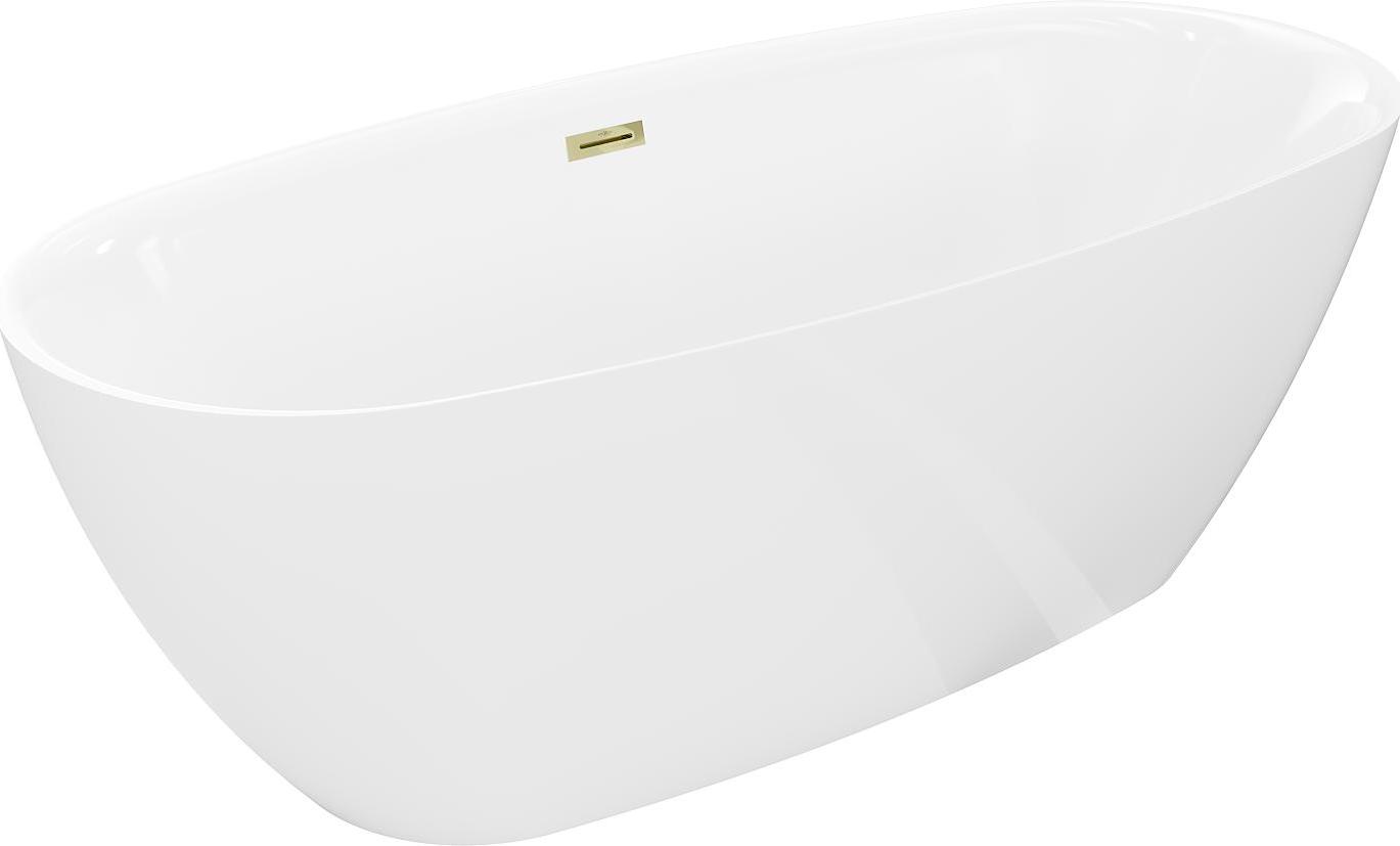 Mexen Luvo Slim freistehende Badewanne 170 x 75 cm, weiß, Überlauf gold - 52801707500-50