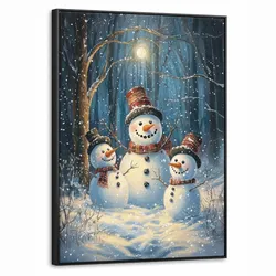 LEINWAND Bilder mit Rahmen - Schneemann - Schnee - Winter - Wald - 60x80