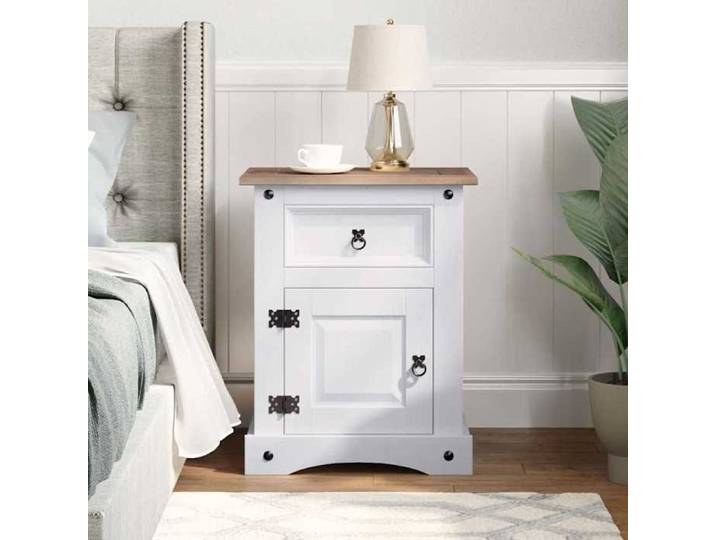 GKK Armoire de chevet Petit meuble de rangement - Gamme Corona pin mexicain Blanc 53x39x67 cm - @2616