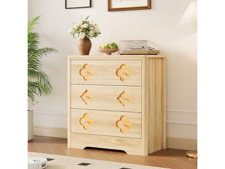 Kommode Mit Rattan-Front, Hoher Schubladenschrank, 5 Schubladen, Ca. 109 cm Boho, Großer Stauraum,Holzoptik, vielseitig als Kleiderschrank-Alternative, ideal fürs Schlafzimmer, robust und stilvoll