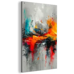 METALLBILD Moderne Kunst - Orange - Grau - Abstrakt 80x120 cm