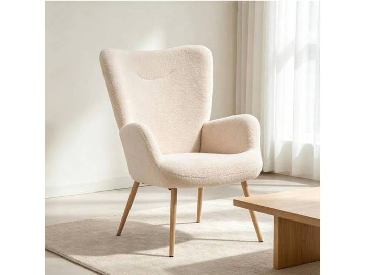 Fauteuil lounge dossier haut avec accoudoirs - BEAUNIV - tissu polyester acier beige