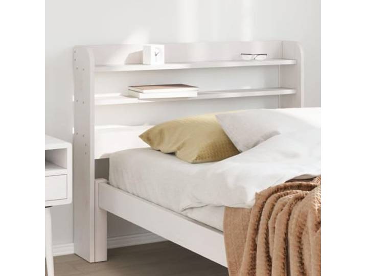 KTHLBRH Kopfteil mit Ablagen, weiß, 100 cm, aus massivem Kiefernholz, rustikales Design und selbsttragende Struktur, 3 Einlegeböden für viel Stauraum, ideal zur Optimierung