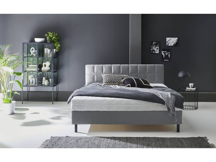 Boxbett Nikola , grau (hellgrau), B:162cm L:210cm, ATLANTIC HOME COLLECTION, Komplettbetten, Boxbett, Massivholzfüssen, mit / ohne Matratze, in H2 und H3 erhältlich