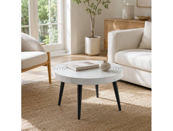 REDOM Couchtisch Beistelltisch rund mit Holzmaserung (1-St., Sofatisch mit stabiler Platte und schlankem Metallgestell), für Wohnzimmer und Apartments