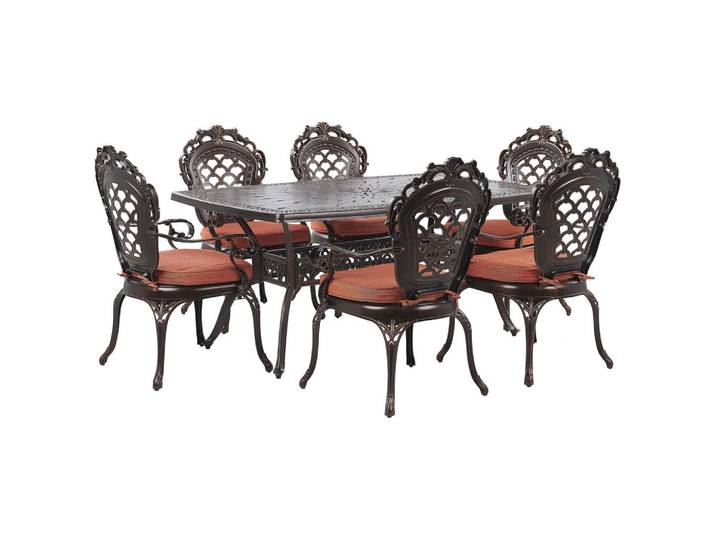 Beliani Gartenmöbel SET 6-Sitzer Aluminium dunkelbraun Lizzano, Braun, Orange, Metall, Gartenmöbel, Gartengarnituren, Gartenmöbel-Sets