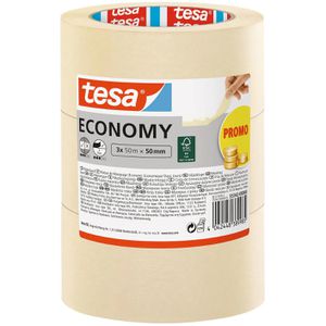 Tesa Kreppband 05288, Masking Economy, 50mm x 50m, für Innen, 3 Rollen