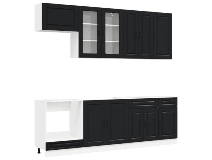fsahslih Küchenzeile 8-teilig Schwarz aus Holzwerkstoff Porto Moderne Schrankkombination für die Küche mit verstellbaren Füßen und Wandsicherung für einen stabilen Stand.