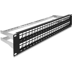 Delock 48,30cm (19") Keystone Patchpanel 48 Port mit Entlastungsschienen 2 HE schwarz, Server Zubehör, Schwarz