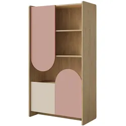 BÜCHERREGAL Lena mit 3 Türen, für Kinder und Jugendliche, 83 cm, Eiche Cremona/Macadamia/Puderrosa