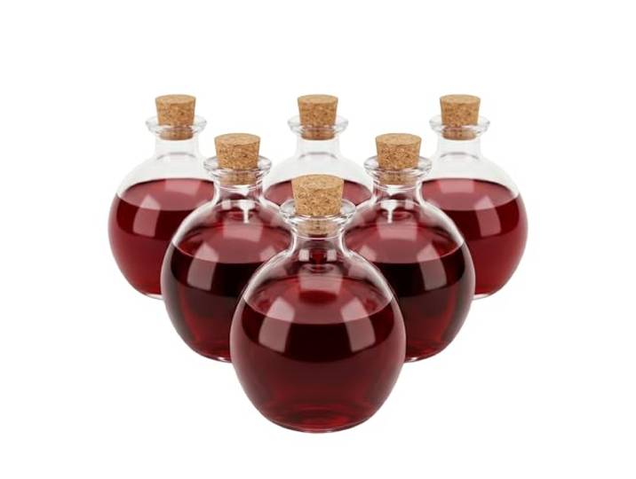 Relaxdays Bouteilles Verre Lot de 6\, 260 ml\, bouchons liège\, déco DIY pour huile\, vinaigre\, épices\, liqueurs