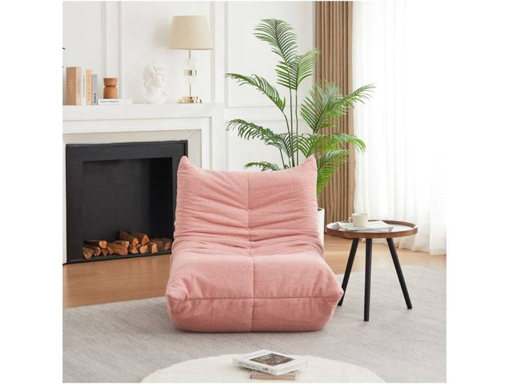 Fauteuil Lune En Chenille Rose Fauteuil Lounge Compressé FloraGrace Pour Salon Et Chambre Sans Montage 94x101x71cm