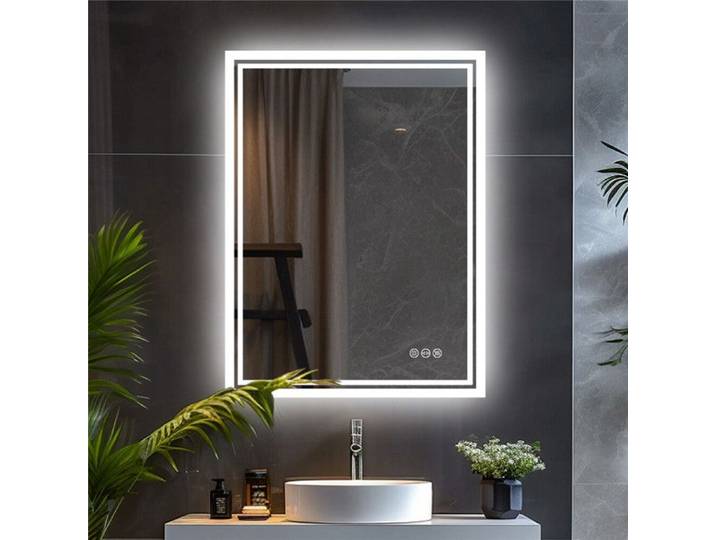 Miroir Salle de Bain LED Mural - 80x60cm Miroir Lumineux 3 Températures de Couleur Anti buée Mural Miroir Connecté Gradable