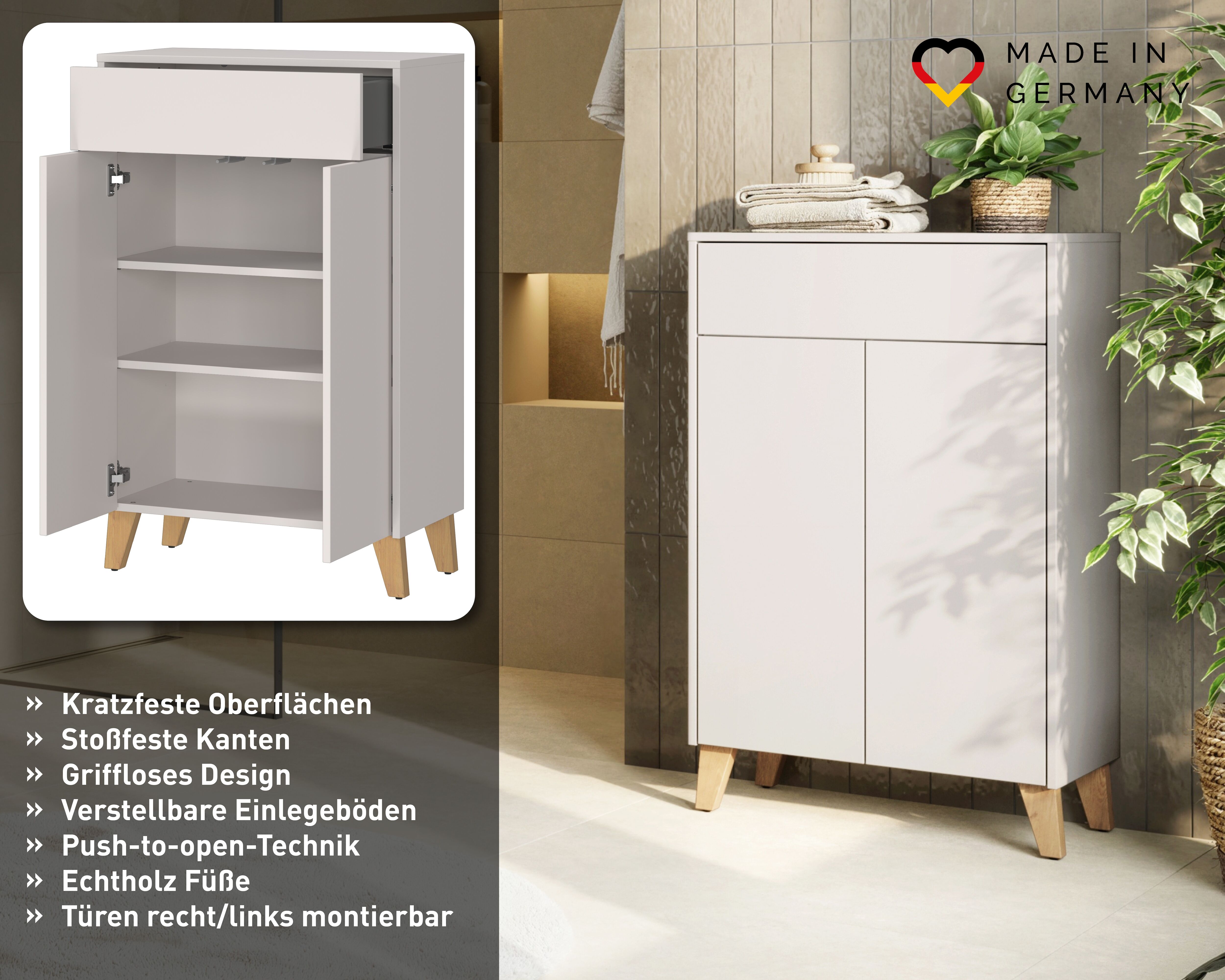 Kommode GERMANIA "GW-Arnea", beige (kaschmir), B:63cm H:101cm T:34cm, Holzwerkstoff, Sideboards, Kommode kaschmir B/H/T: 63cm x 101cm x 34cm, 1 Stk., 2 Stk.