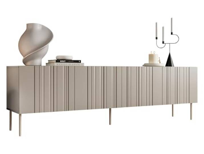 Mirjan24 TV-Lowboard Intori 200 4D mit 4 Türen, Gefräst Fronten, Metallfüße, Push to Open, Fernsehschrank, Fernsehtisch, TV Schrank TV Bank (Beige)