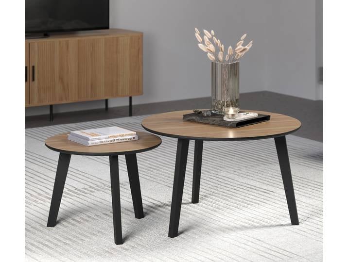 Couchtisch Set Ronin , Eiche / schwarz , 2-teilig