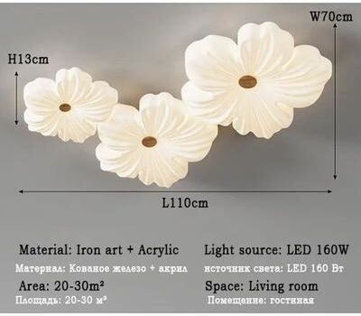 Inspired Living Nordic Blossom LED Ceiling Light Modern LED Ceiling Light For Living Room & Bedroom 3 Heads L110cm remote Control