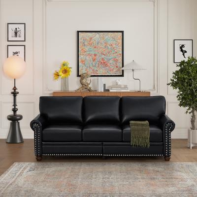 Kodotan sofa Classic Living Room Round Arm with Silver Nails Sofa Faux Leather Sofa