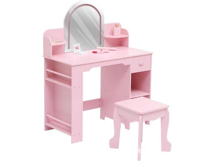 AFF Coiffeuse Enfant avec Miroir Lumineux LED Table de Maquillage avec Tabouret 3 Modes d'Éclairage Tiroir Nuage et Étagères Rose