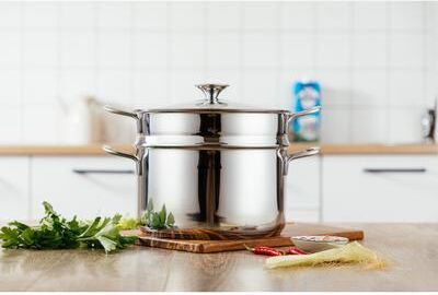 PRiME Cook Stainless Steel 6.4 qt Stock / Steamer Set with Glass Lid