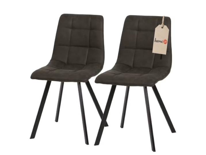 home24 Esszimmerstuhl, Sitzhöhe 50 cm, Polsterstuhl, Küchenstuhl Anthrazit, 2er-Set, Bezug Mikrofaser, Gestell Stahl pulverbeschichtet, Industrial-Design, Stuhl für Küche oder Bar