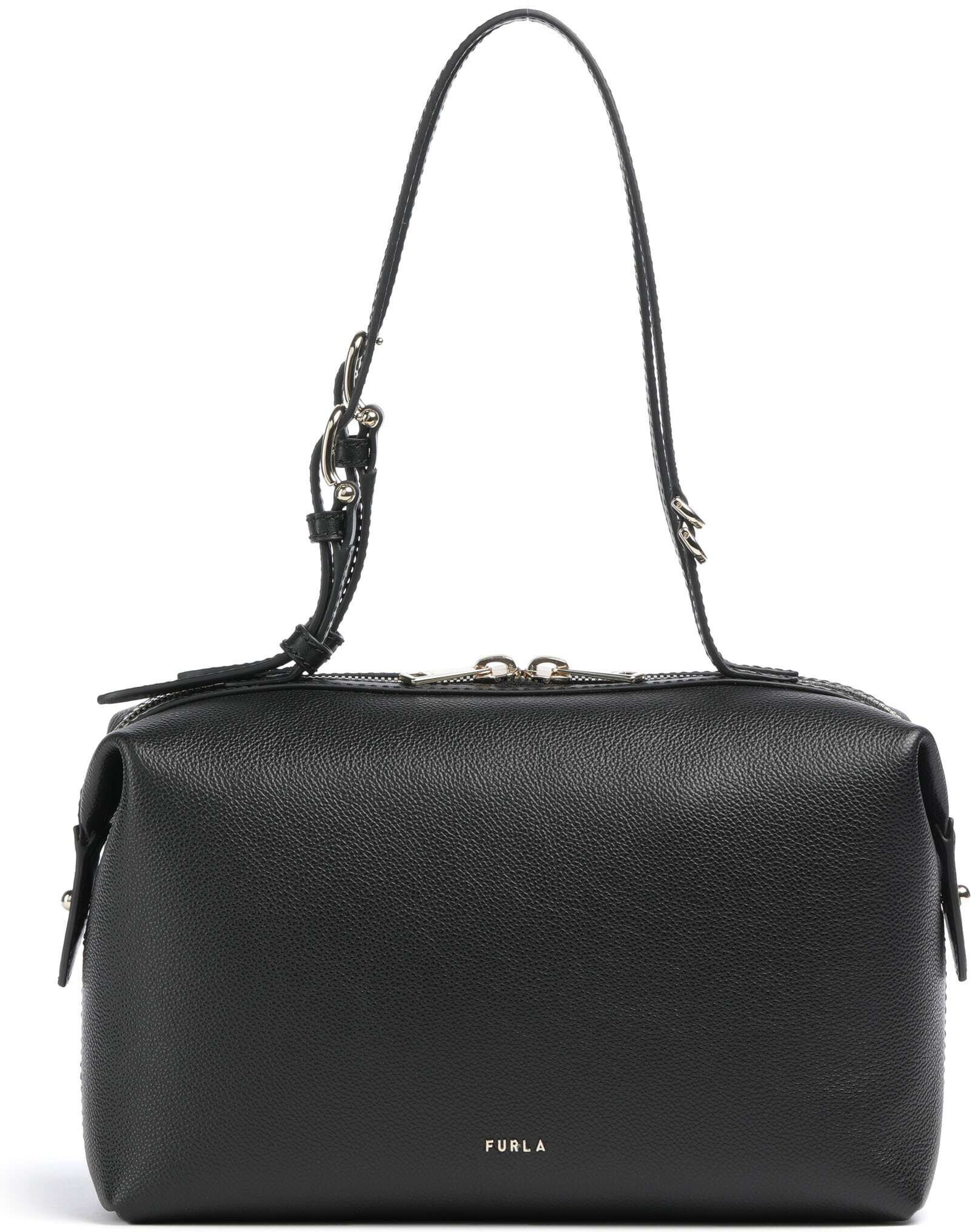 Furla Double M Schultertasche aus Leder, schwarz