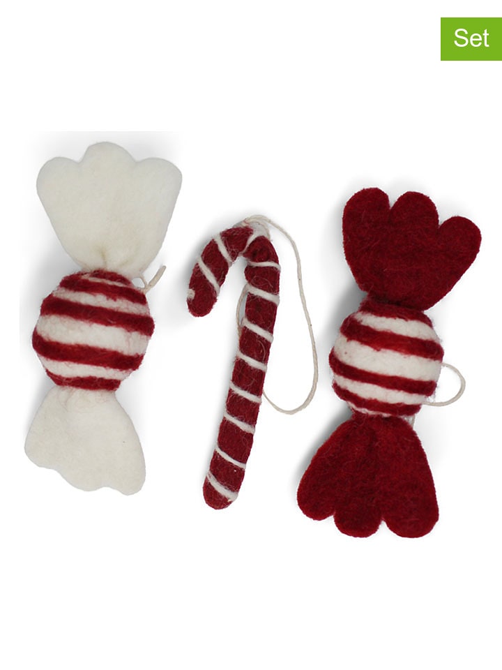 Gry & Sif 3er-Set: Dekoanhänger "Mixed Candy" in Rot/ Weiß - (H)3 cm - onesize
