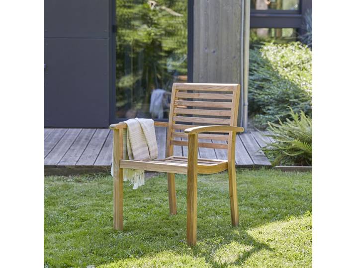 Outdoor Stuhl mit Armlehnen Sessel aus Teak Gartenmöbel - Natur - Teak