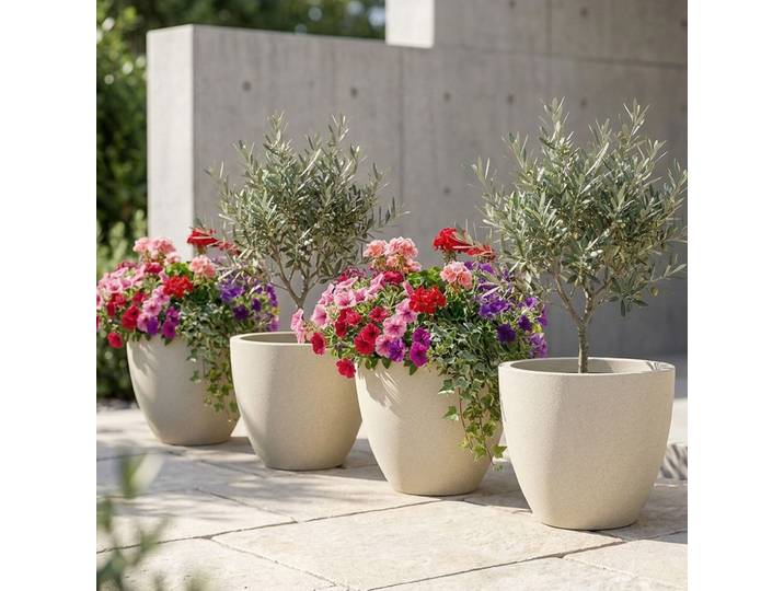 4er-Set Pflanzkübel 23L aus Kunststoff, Ø38cm, sand