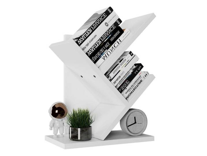 Bücherregal Baumform Weiß 40.5 cm, 17x40.5x30 cm, Wohnzimmer, Regale, Bücherregale